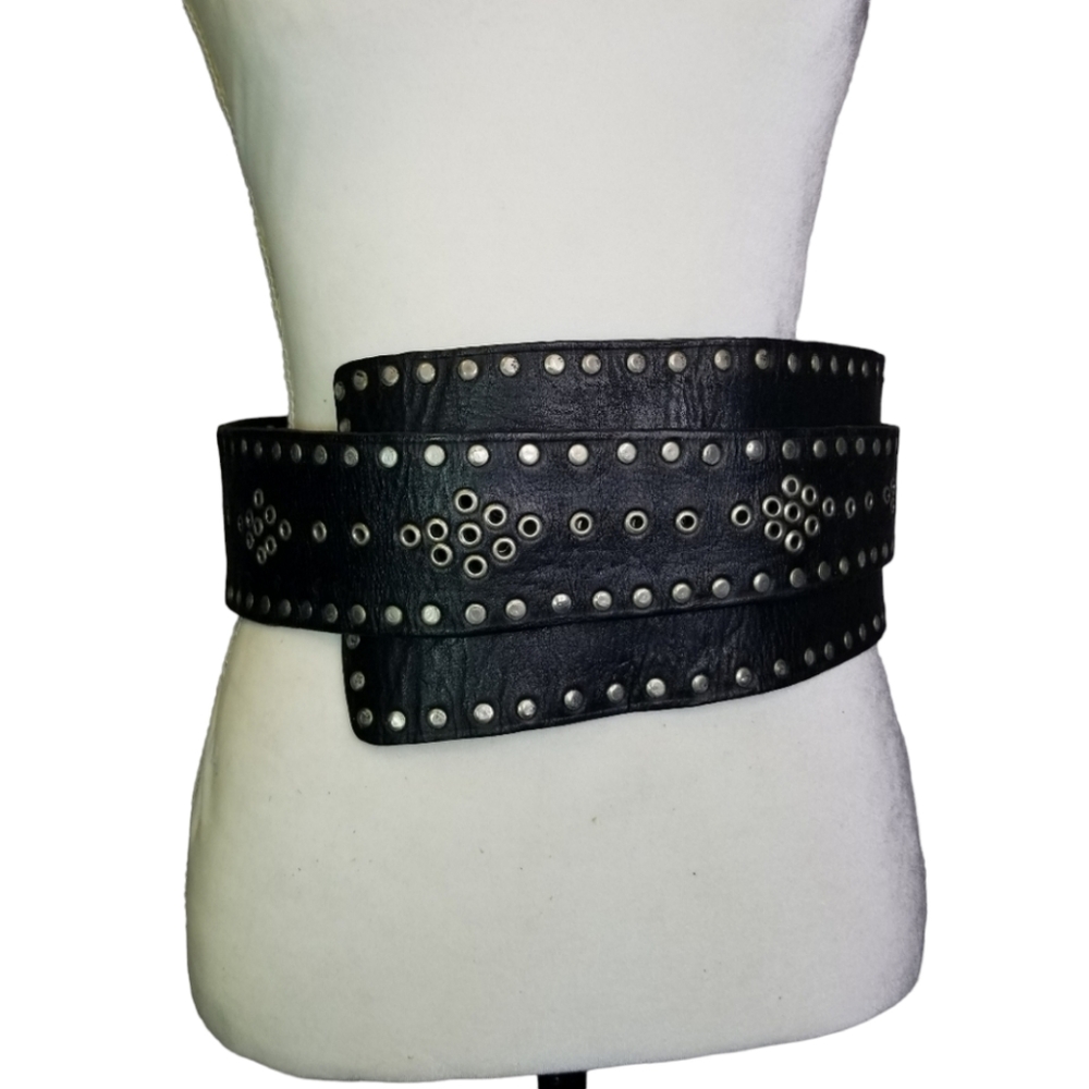 Vtg Chicos huge wide black leather studded boho belt